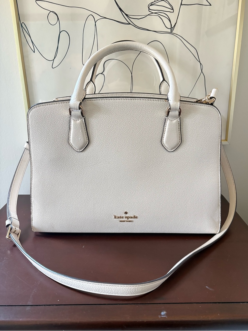 Kate Spade Retired Staci Medium Leather Satchel Cream with Pink Lining